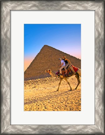 Framed Camel ride, Great Pyramids, Cairo, Giza Plateau, Egypt Print