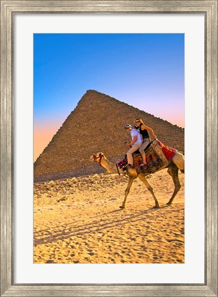 Framed Camel ride, Great Pyramids, Cairo, Giza Plateau, Egypt Print