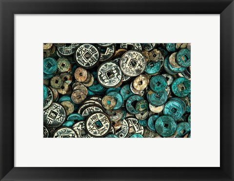 Framed Antique Chinese Coins and Reproductions at a Street Market, Shandong Province, Jinan, China Print