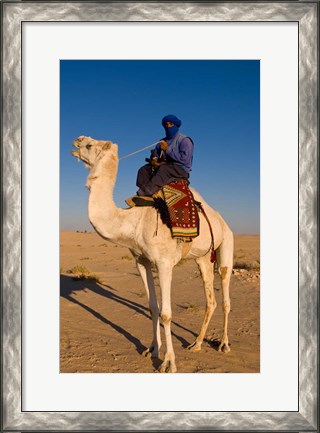 Framed Bedouin man on camel, Douz, Sahara Tunisia, Africa Print