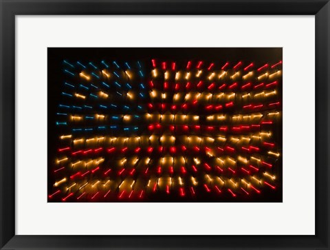 Framed Americana Flag made of zoomed Neon Lights Print