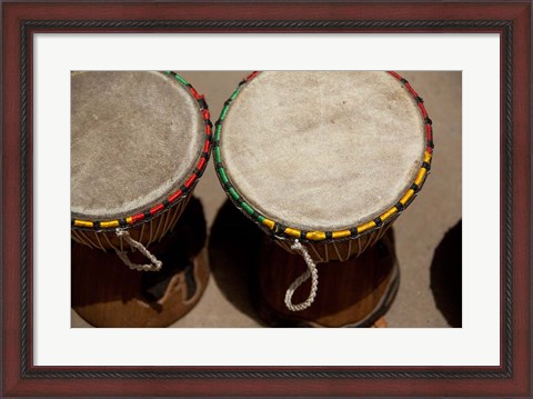 Framed Gambia, Banju, Wooden drums, musical instrument Print