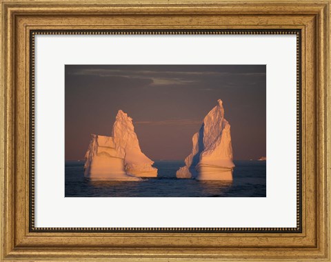 Framed Antarctic Peninsula, icebergs at midnight sunset. Print