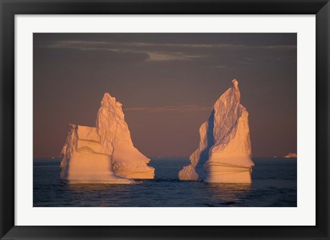 Framed Antarctic Peninsula, icebergs at midnight sunset. Print