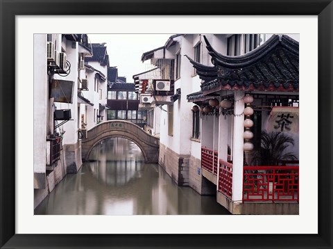 Framed Canal Seperates White Ming Buildings, Suzhoul, Jiangsu, China Print