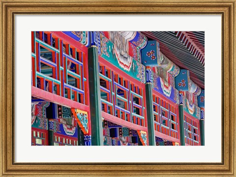 Framed Colorfully painted corridor details, Zhongshan Park, Beijing, China Print
