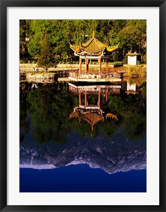 Framed Cangshan Mountains and Park Pavilion, Dali, Yunnan, China Print