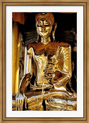 Framed Golden Buda of Shwedagon Pagoda, Yangon, Myanmar Print