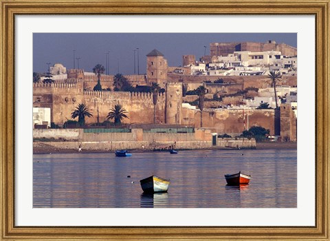 Framed Fishing Boats with 17th century Kasbah des Oudaias, Morocco Print