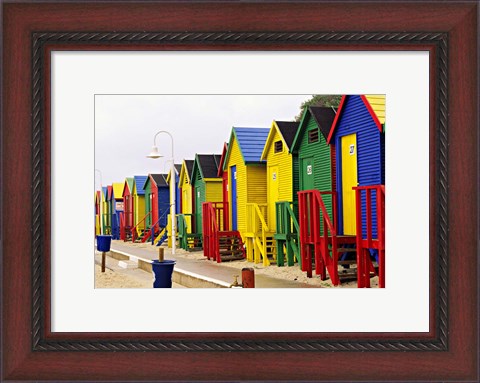 Framed Colorful Changing Houses, False Bay Beach, St James, South Africa Print