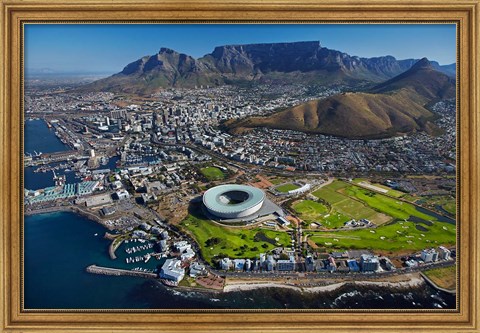 Framed Aerial of Stadium, Golf Club, Table Mountain, Cape Town, South Africa Print
