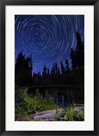 Framed Star trails above Summit Lake in Lassen Volcanic National Park, California Print