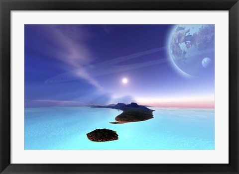 Framed Beautiful cosmic seascape on an alien world Print