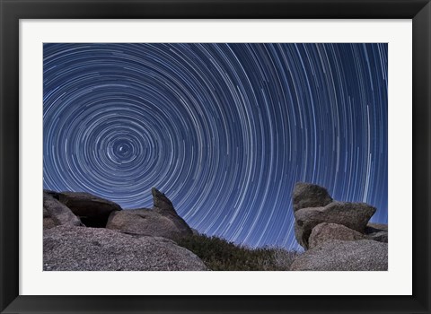 Framed boulder outcropping and star trails in Anza Borrego Desert State Park, California Print