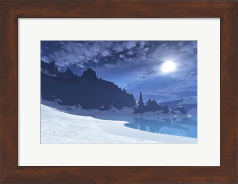 Framed cold winter night on this beach has a full moon Print