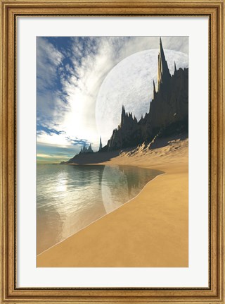 Framed nearby planet hovers in the sky of this cosmic planet Print