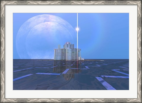 Framed star shines on alien architecture on this double moon planet Print