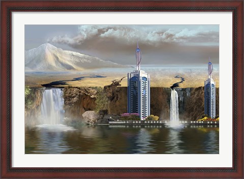 Framed vacation spot is threatened by an erupting volcano Print