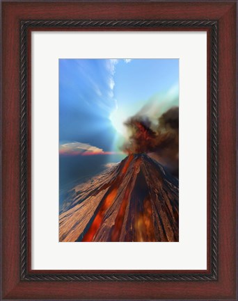 Framed volcano comes to life with smoke and lava Print