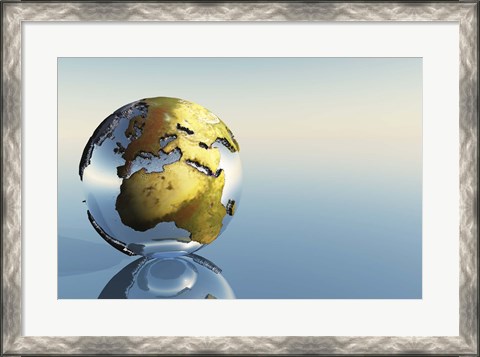 Framed world globe showing the continents of Europe, Middle East and Africa Print
