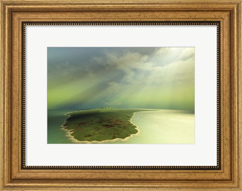 Framed Beautiful rays of sun stream down on an island in the ocean Print