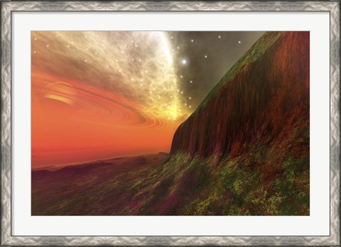 Framed Cosmic seascape on another planet Print