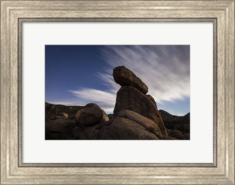 Framed Large boulders backdropped by stars and clouds, California Print