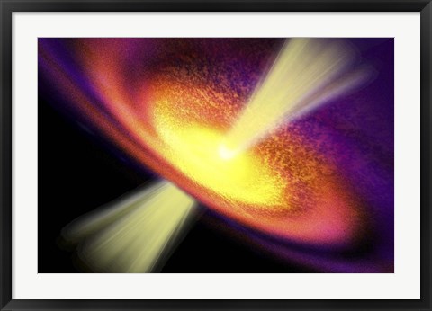 Framed Powerful streams of energy spew out of a black hole in the middle of a galaxy Print