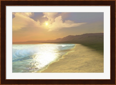 Framed Sunset on a quiet peaceful beach with gorgeous water Print