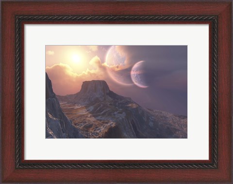 Framed This earthlike planet has a double moon system Print