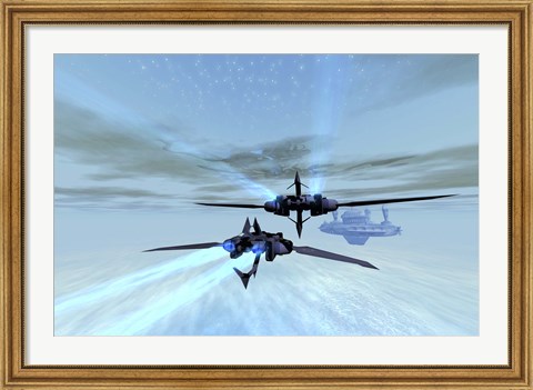 Framed Two spacecraft fly back to their space station out in the cosmos Print