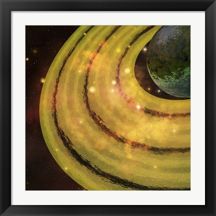 Framed golden ring system encircles this planet out in the galaxy Print