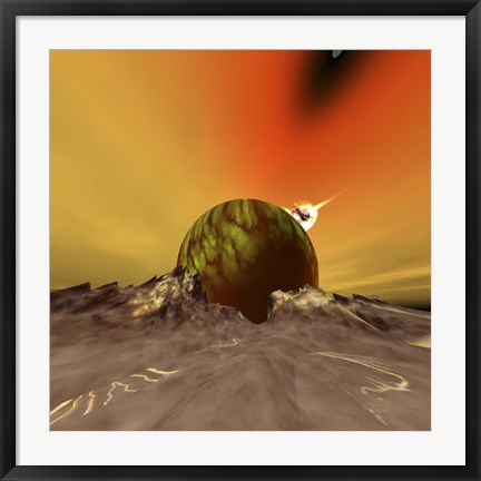 Framed asteroid hits a moon near to this planet out in the cosmos Print