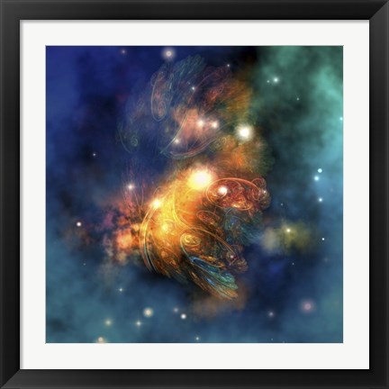 Framed Cosmic image of a colorful nebula out in space Print