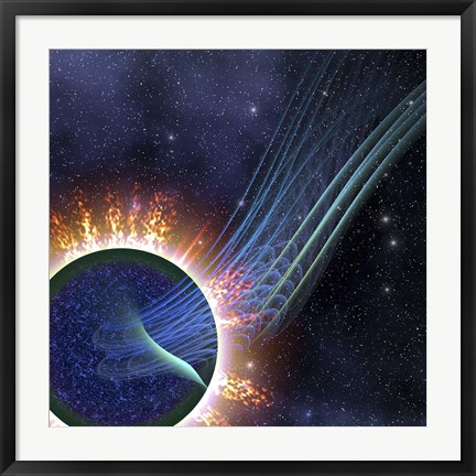 Framed Powerful energies surge out into space from this gas giant Print