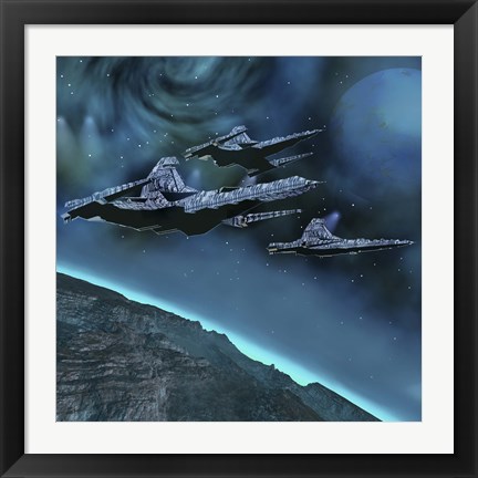 Framed Starships near an alien planet Print