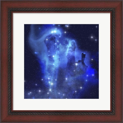 Framed brilliant blues of this star making nebula shine throughout the cosmos Print