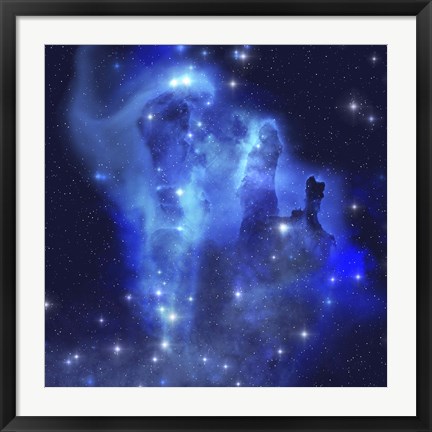 Framed brilliant blues of this star making nebula shine throughout the cosmos Print