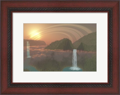 Framed Lush tropical jungle, river systems and waterfalls on an alien planet Print