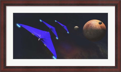 Framed Three spaceships from Earth travel to a planet near the Crab Nebula Print