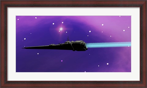 Framed spaceship blazes its way through space with ion propulsion Print