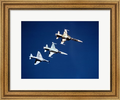 Framed Two F-5 Tiger II&#39;s and an A-4E Skyhawk in flight above the Pacific Ocean Print
