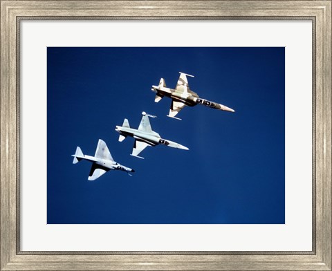Framed Two F-5 Tiger II&#39;s and an A-4E Skyhawk in flight above the Pacific Ocean Print