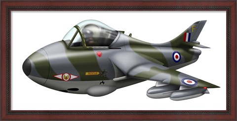 Framed Cartoon illustration of a Royal Air Force Hawker Hunter F6 Print