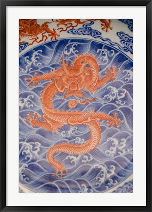 Framed Large plate with dragon and cloud design, Shanghai, China Print