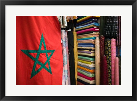 Framed Moroccan Flag, The Souqs of Marrakech, Marrakech, Morocco Print