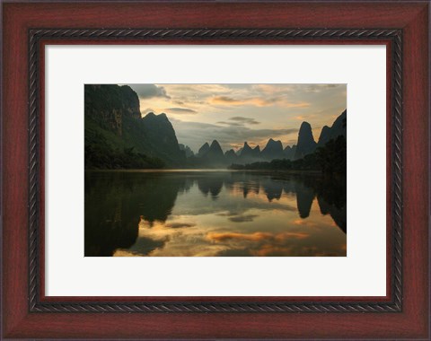 Framed Li River and karst peaks at sunrise, Guilin, China Print
