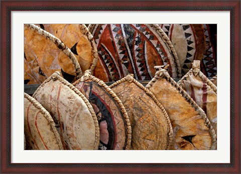 Framed Kenya. Handmade Masai shields at a roadside market Print