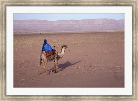 Framed Man in Traditional Dress Riding Camel, Morocco Print