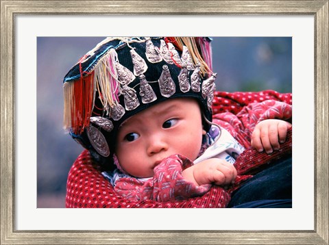 Framed Miao Baby Wearing Traditional Hat, China Print